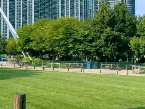 Condo block with a playground